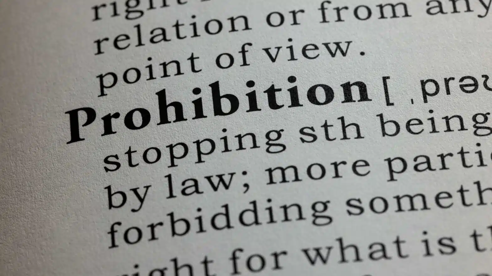 A dictionary page defining "Prohibition" - Why Alcohol Should Be Illegal